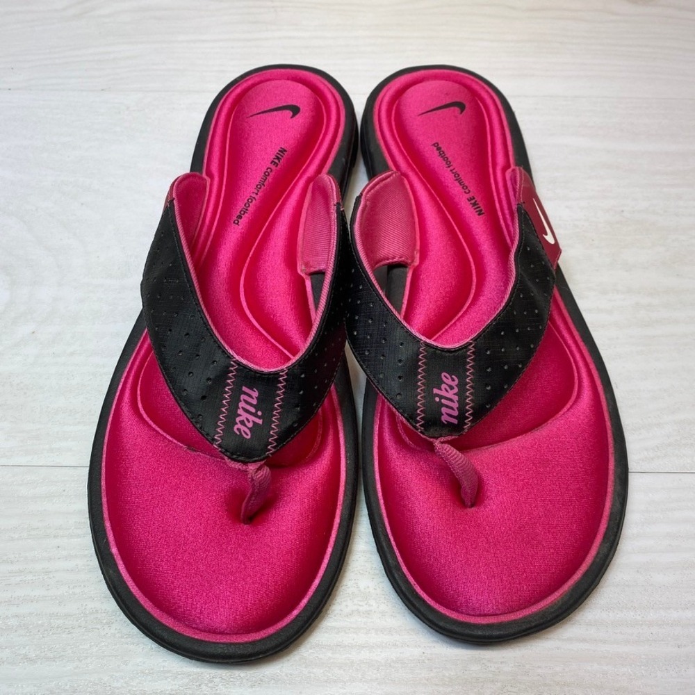 Nike Womens 11 Comfort Footbed Flip Flops Thong Sandals Pink Black Athletic